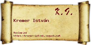 Kremer István névjegykártya